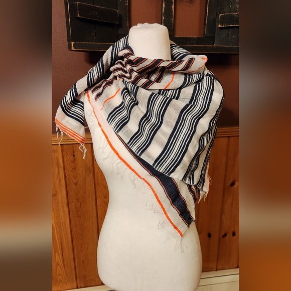 Lemlem Accessories - LemLem Square Cotton Scarf Wrap Neon Pink and Navy Blue with Fringe Striped